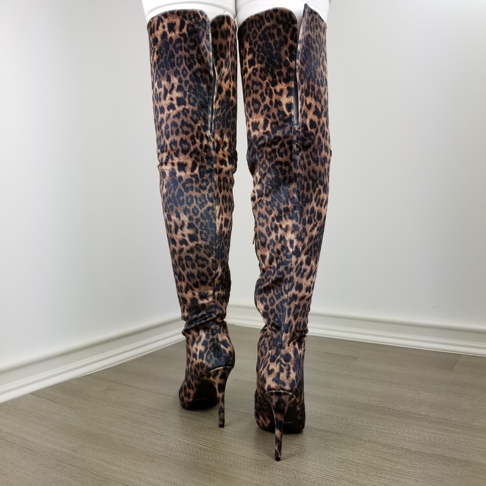 Leopard Print Thigh High Heel Boots - Picture 5 of 8